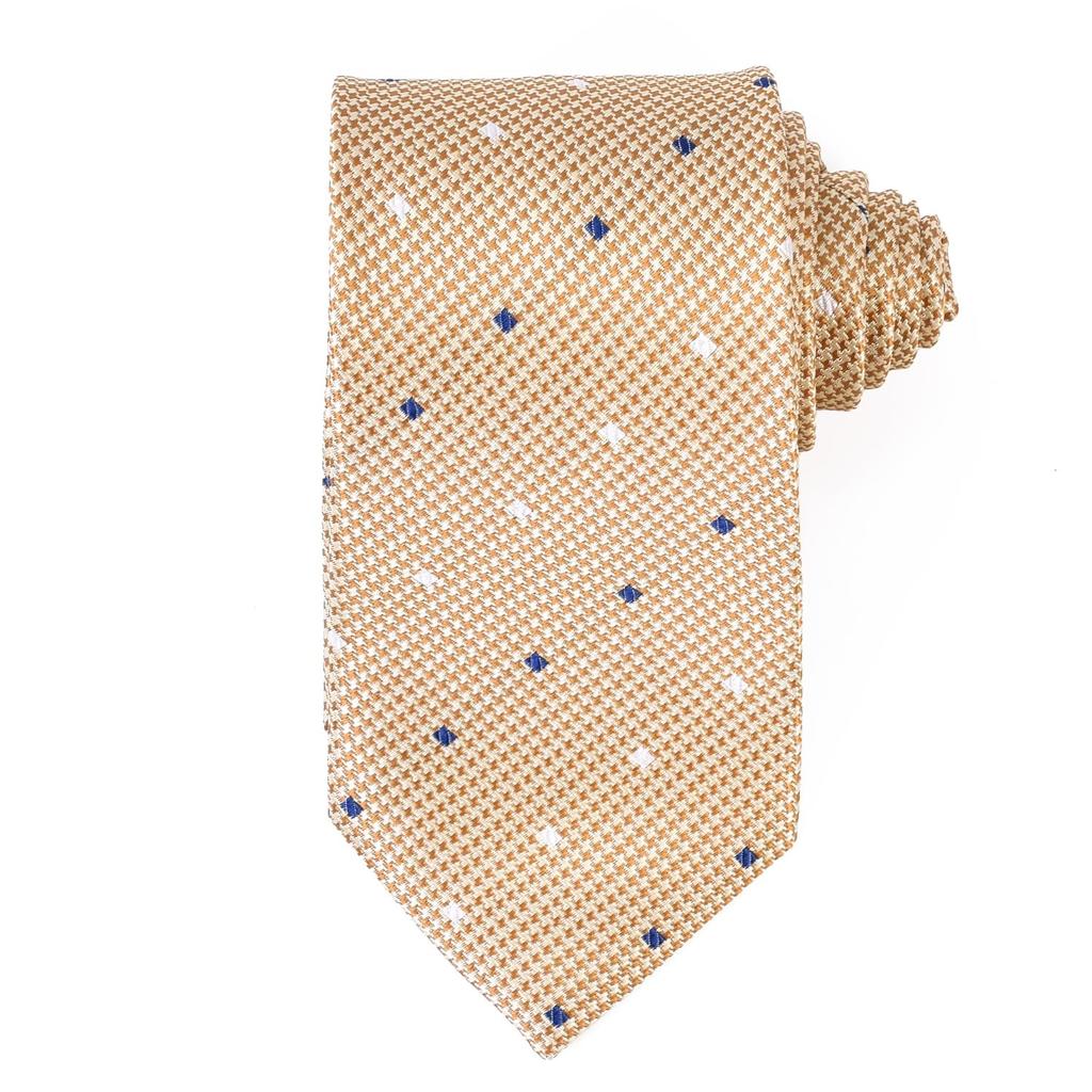 Brand Made In Jacquard Square Pattern [Michiko London] Necktie, Japan, Nishijin-ori Silk, 100% Weave, (Pattern A Yellow)