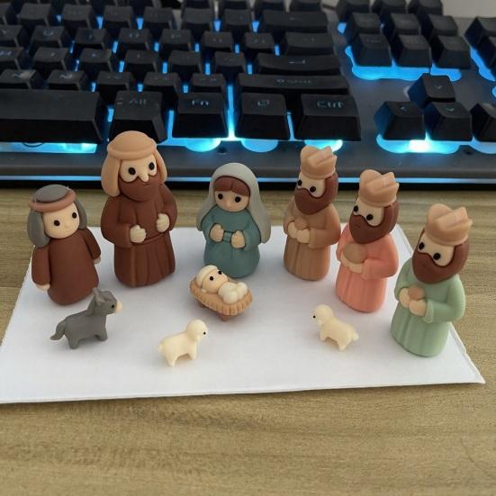 1/2/3Pcs Mini Nativity Scene Set In Tin Box Handcrafted Pocket Size Nativity Scene Tin Resin Birth of Jesus Ornament Christmas Decoration