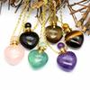 Natural Labradorite Heart Perfume Bottle Pendant Necklace Healing Crystal Quartz Amethyst Oil Vial Gemstone Women Jewelry