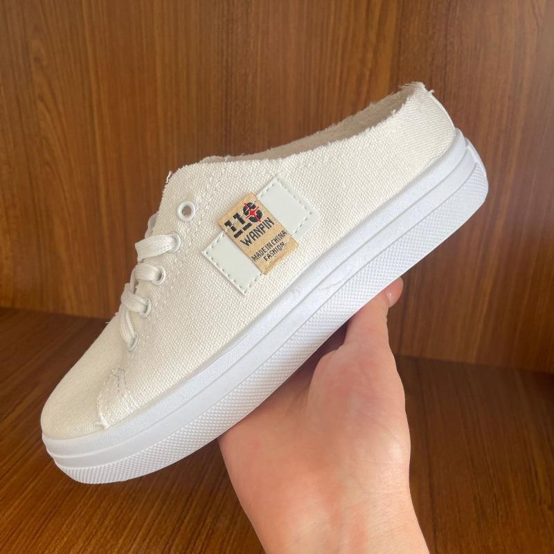 Canvas shoes female students spring new semi-drag lazy one pedal versatile breathable large size white shoes board shoes