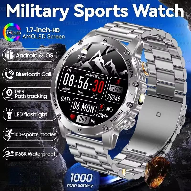 2026 Ny 1000mAh Superkapacitetsbatteri Vuxen Män Smartklocka 1,7-tums Stor Skärm Bluetooth-samtal IP68 Vattentät SmartWatch Sport