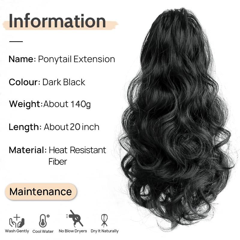 Ponytail Extension 26 Inch Claw Clip Ponytail Extension Long Wave Ponytail Extensions for Women Fluffy Natural Synthetic Hairpiece for Daily Use