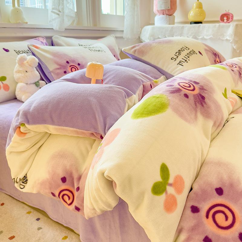 Thickened Milk Fleece Quilt Cover Single Piece Coral Fleece Quilt Cover Four-Piece Set Double-Sided Flannel Fleece