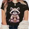 Summer Round Neck 3D Raccoon Pattern Print Top Fashionable Casual Short Sleeved Women's T-shirts