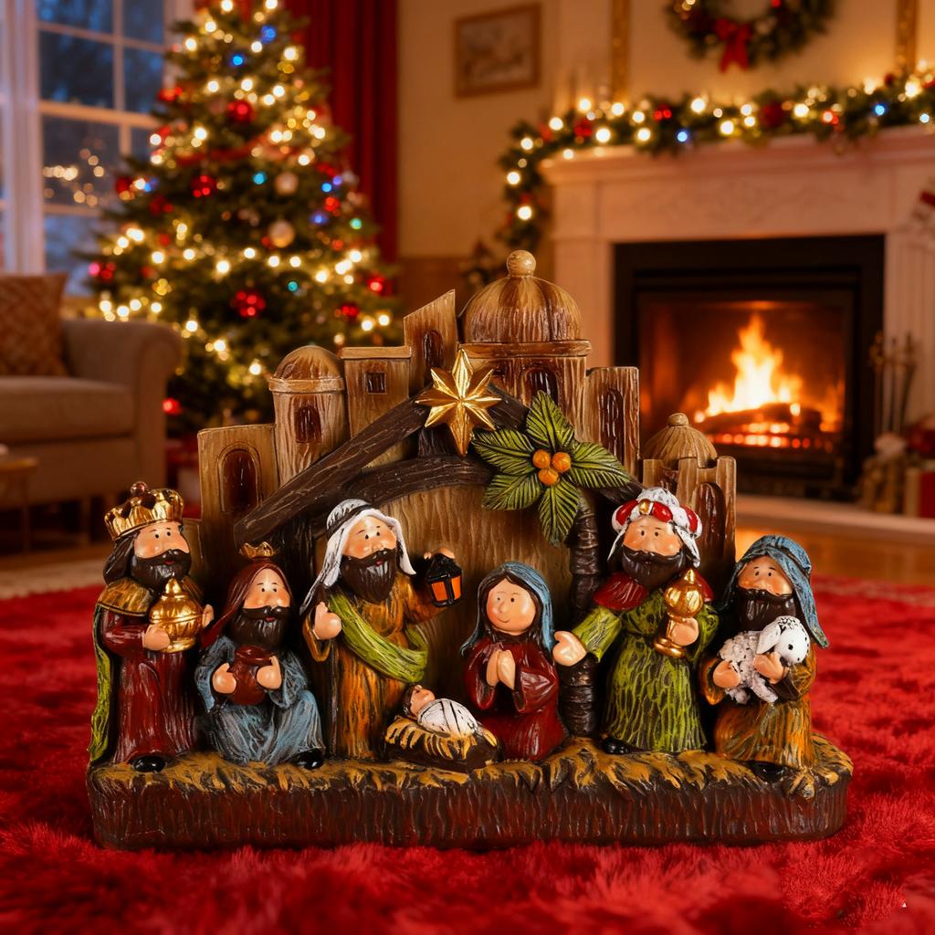 Lighted Christmas Nativity Scene Miniature Xmas Collection Tabletop Ornament