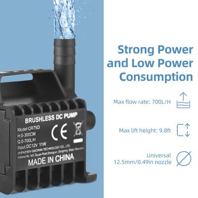 Tauchfähige 12-V-Wasserpumpe, elektrisch, 700 l/h, kleine Springbrunnenpumpe mit max. 3 m Hub, 1,9 m DC-Buchse