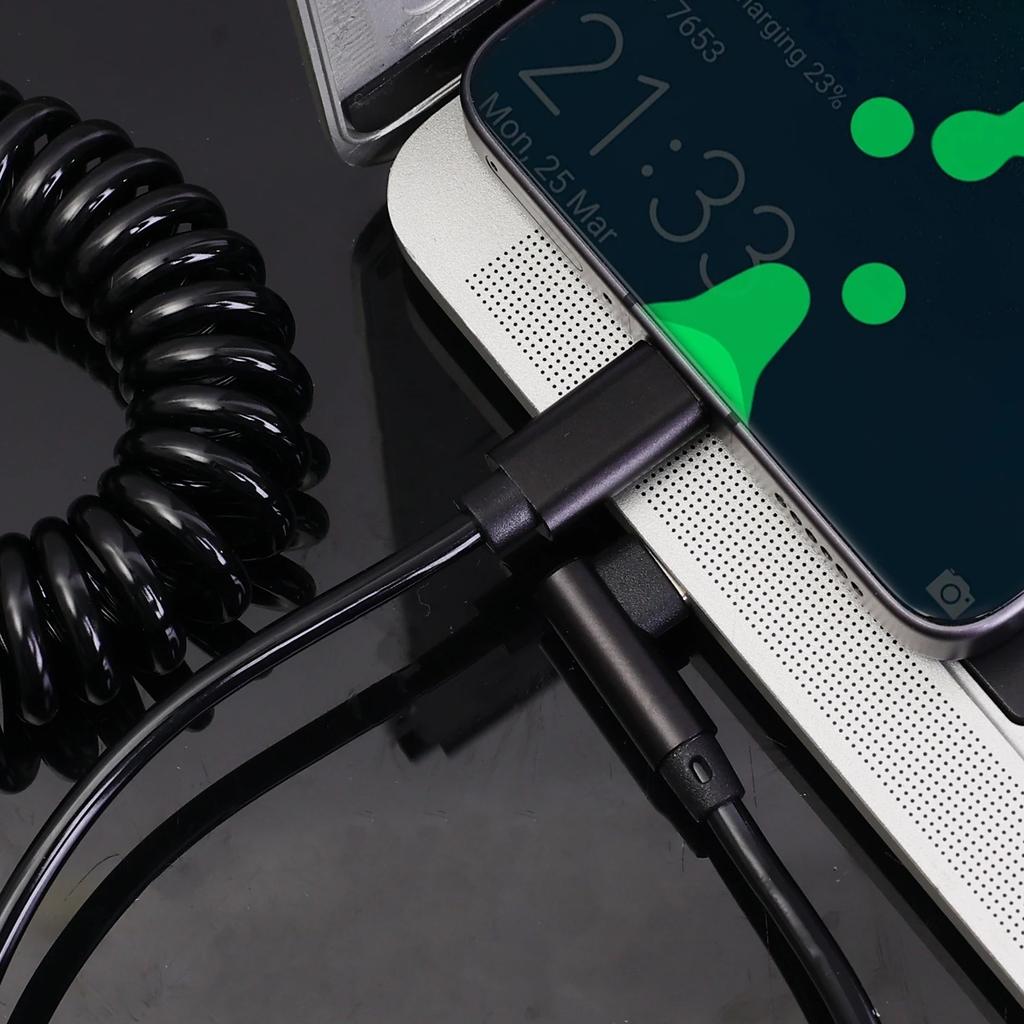120W 6A USB-C Fast Charging Cable Elbow Stretch Spring Data Transfer Cord For iPhone 17 Pro Max 16 15 Xiaomi Samsung Car Charge
