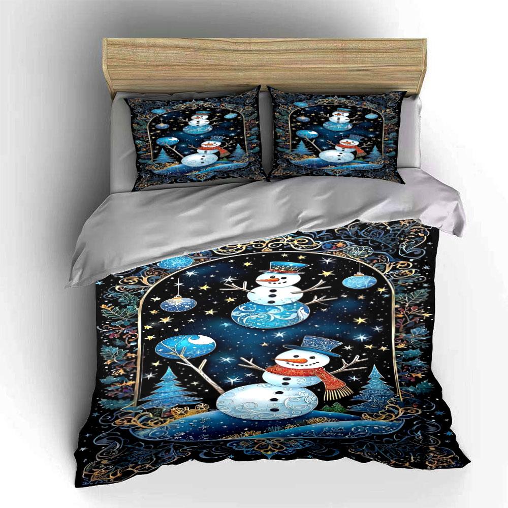 Snowmen with decorative ornaments. Bedding sets Duvet cover sets Duvet covers Pillowcases(1 * Duvet Cover 2 * Pillowcases without duvet insert)