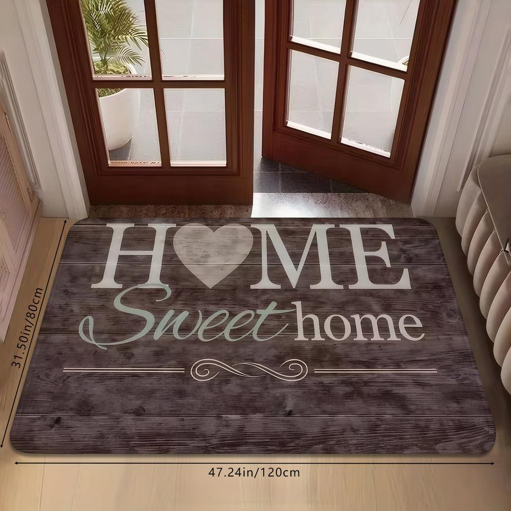 American Country Wood Grain Home Sweet Home Non-Slip Floor Mat Absorbent Decorative Area Rug for Entrance Bathroom Kitchen