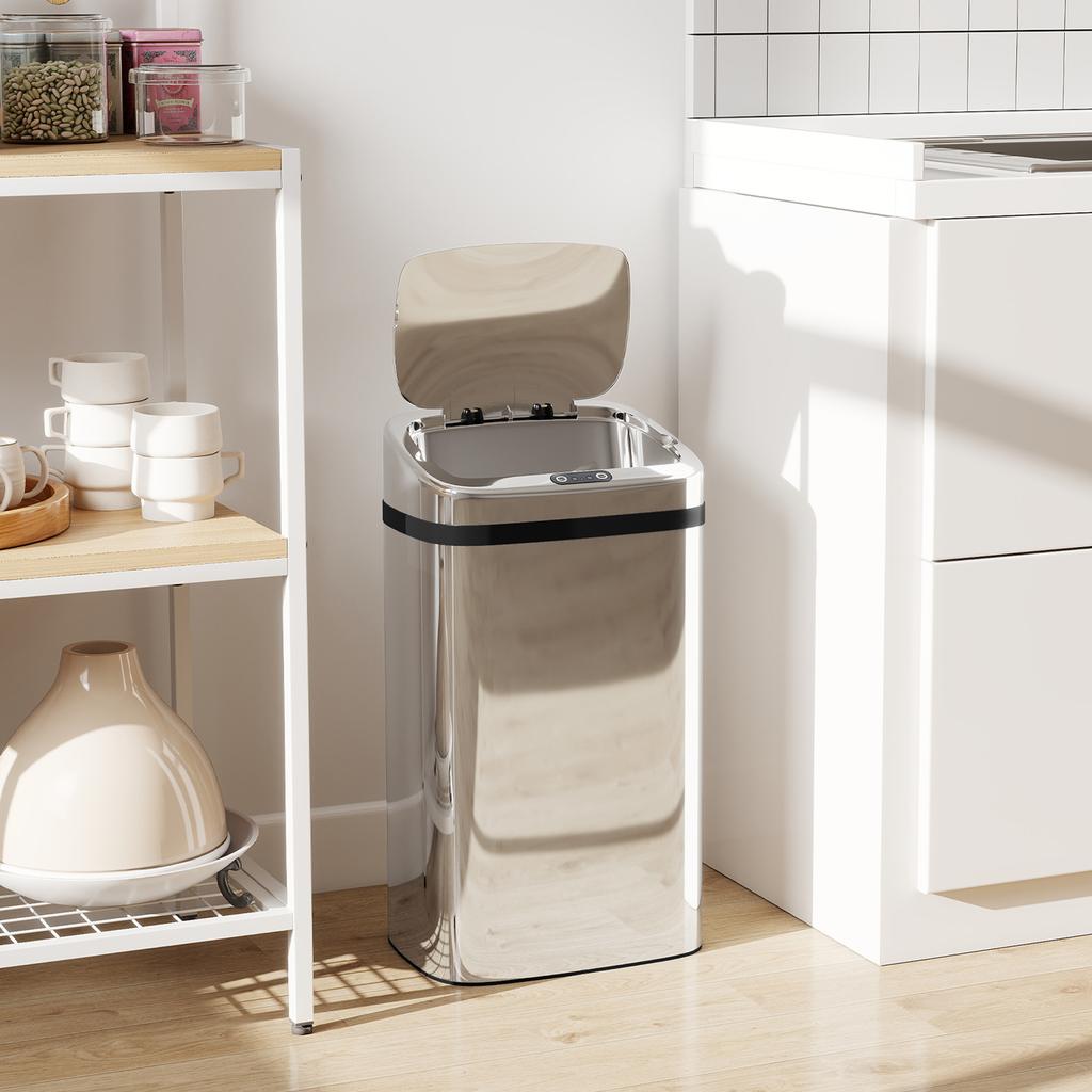 30L Trash Can with Sensor for Automatic Opening and Closing, 33x25x57.5 cm, Silver