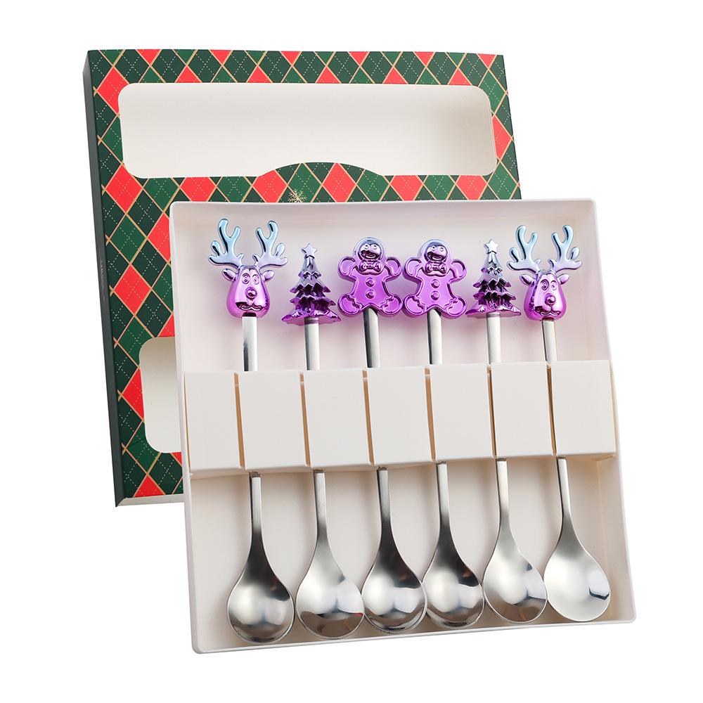 Cartoon Santa Claus Christmas Tree Coffee Dessert Spoon & Fork Gift Set