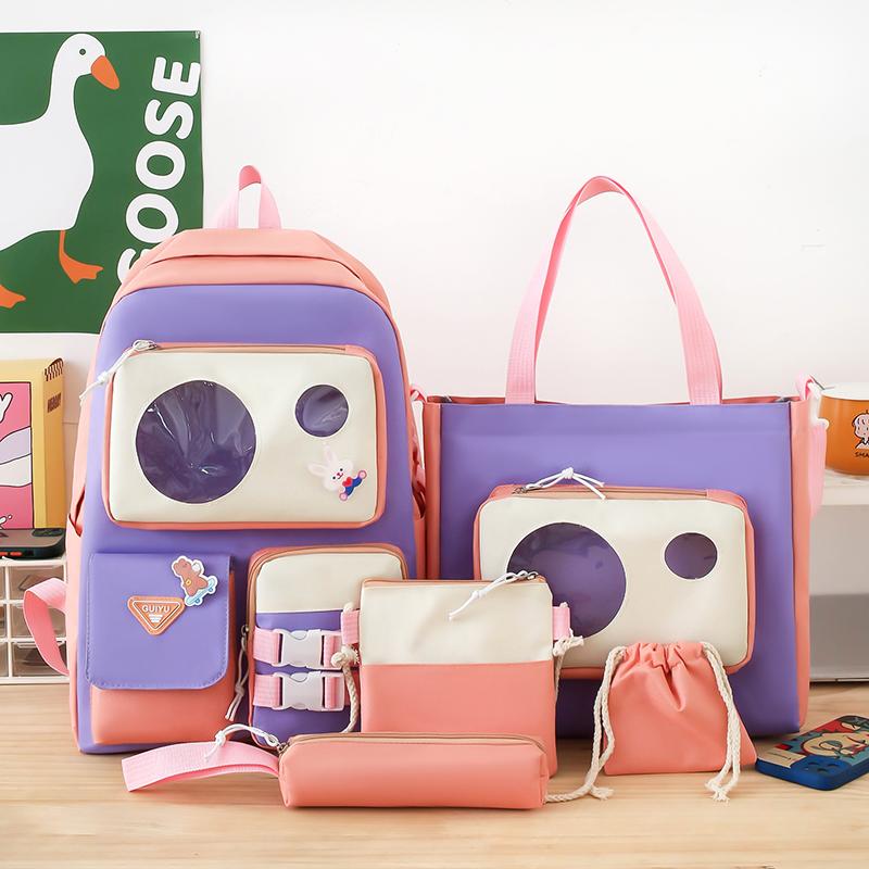 5-Piece Backpack Set Women's Large Capacity Student Schoolbag Travel Backpack for Girls