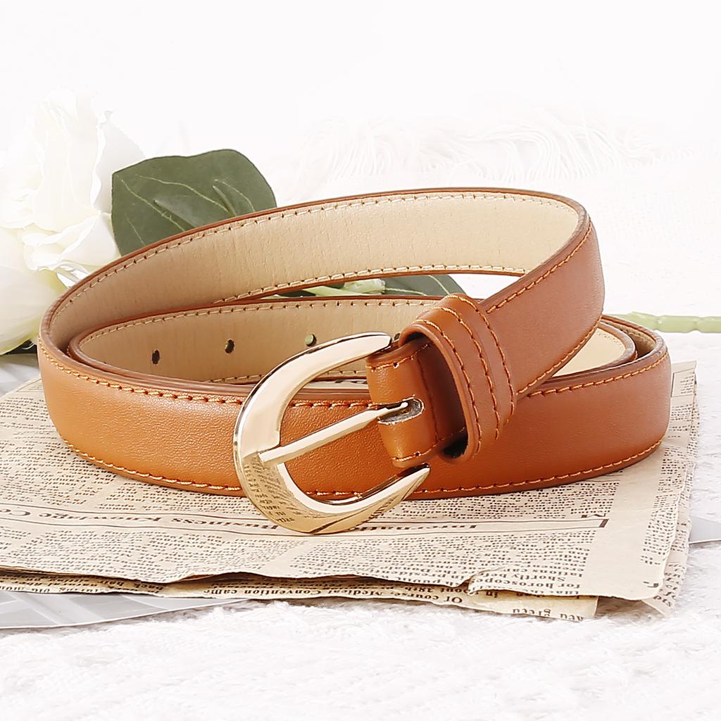 Trend Alloy Pin Buckle Casual Five-Element Imitation Leather Pu Simple Women'S Retro Thin Belt