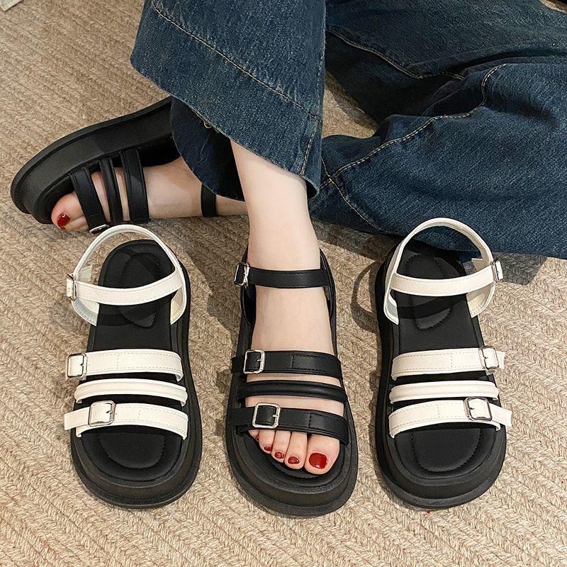 One-word Buckle with Muffin Thick-soled Popular Women's Sandals 2025 Summer New Models with Skirts Fashionable Versatile Sandals Women