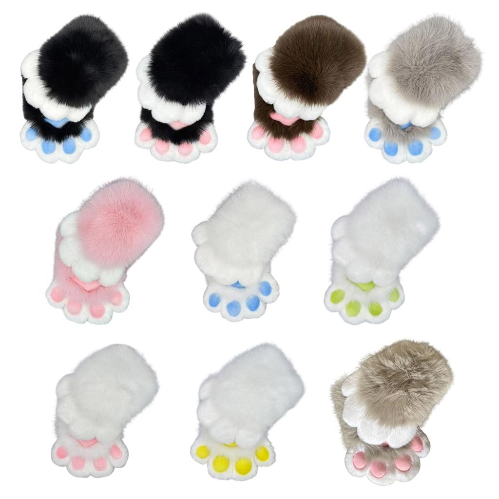 Guanti Zampe di Gatto in Pelliccia Sintetica Zampe Therian Paws Peluche Fursuit Zampe Halloween Cosplay Costume Zampe di Volpe Animale Manopola Donna Uomo