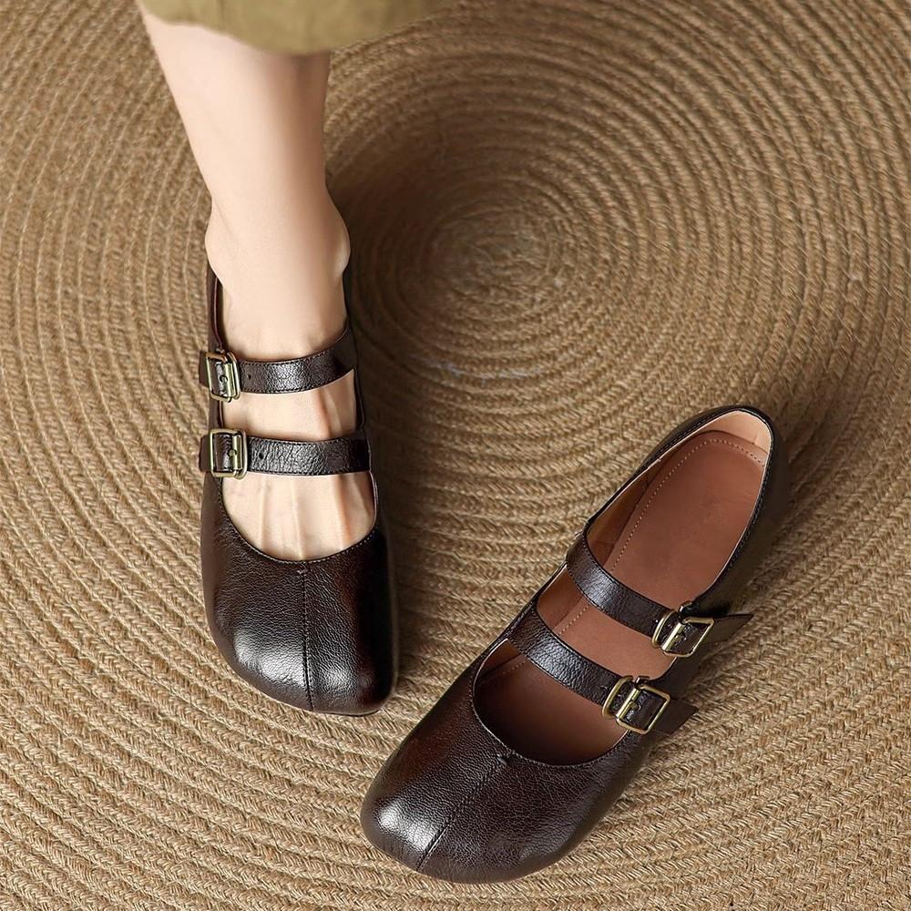 

Туфли Мэри Джейн женские французские ретро круглый носок 2025 толстый каблук одинарные туфли женская обувь пряжка осень мягкая кожа британский стиль новая ниша 40 коричневый
