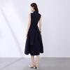 Elegant Women's Sleeveless Drape Design Dress - Hepburn Style, Tie-Up Waist, Slimming Long Commuter Dress