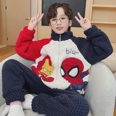 Autumn 2023 Boys Coral Fleece Pajamas - Velvet Flannel Winter Homewear for Kids