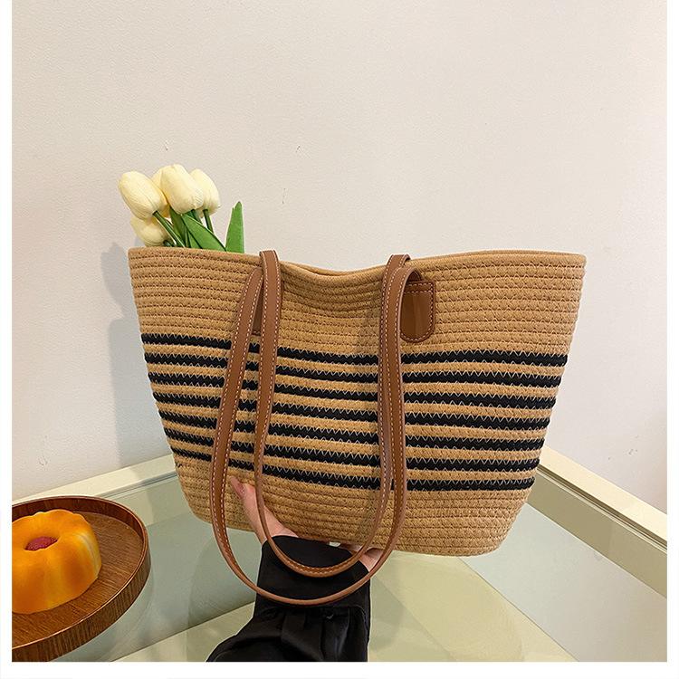 

Соломенная сумка женская большой вместимости новая летняя универсальная на плечо сумка-тоут для морского отдыха пляжная плетеная сумка 38*10*26CM