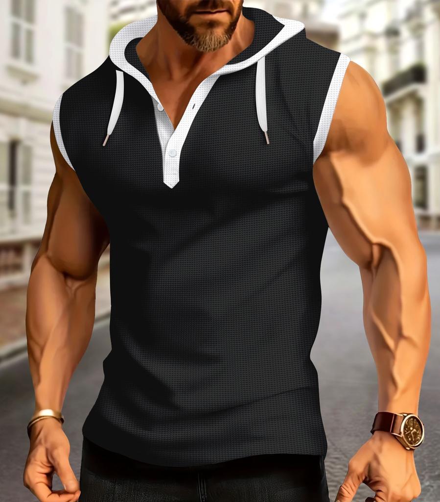 Men's Hooded Muscle Sleeveless Hooded Polo Shirt