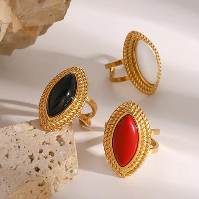Natuursteen Textuur Glanzende Ring Roestvrij Staal Brede Open Vingerring Sieraden Cadeau