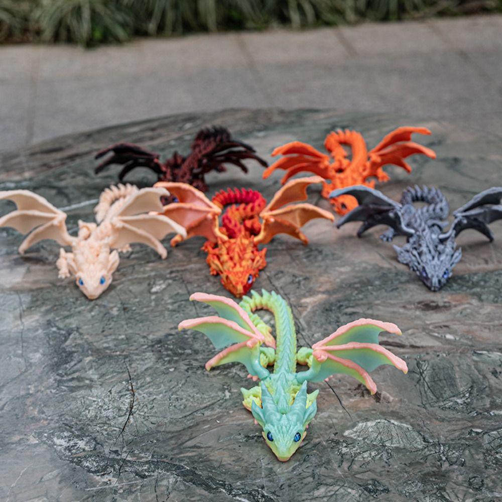 Articulated 3D Printed Flying Dragon Toy With Wings Western Dragon Model  Desktop Ornament
