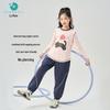 Autumn Kids' Color Block Cartoon Linen T-Shirt - Boys & Girls Long Sleeve Crew Neck