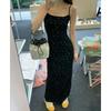 French Gentle Floral Dress Women's Spring and Summer Temperament Slim and Thin Muse Fan Black Long Hip-wrapped Suspender Skirt