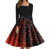 Women's Fashion Square Neck Casual Slim Halloween Printed Long Sleeve Dresses