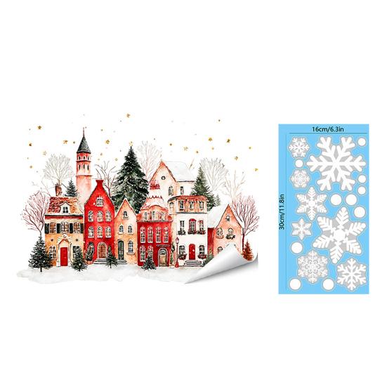 Weihnachts-Fenstersticker Statische Aufkleber, Verschneite Stadthäuser Schneeflocken Glasaufkleber, Wiederverwendbare Klebefreie Adsorption Weihnachten Aufkleber, Feiertagsdekoration für
