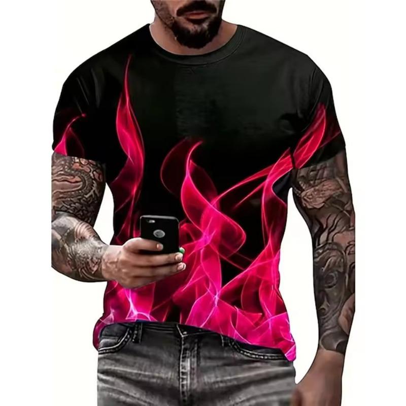 Letní módní tričko s 3D potiskem Flame S kulatým výstřihem a krátkým rukávem Top Trendy letní pánské halenky s prodyšným tričkem