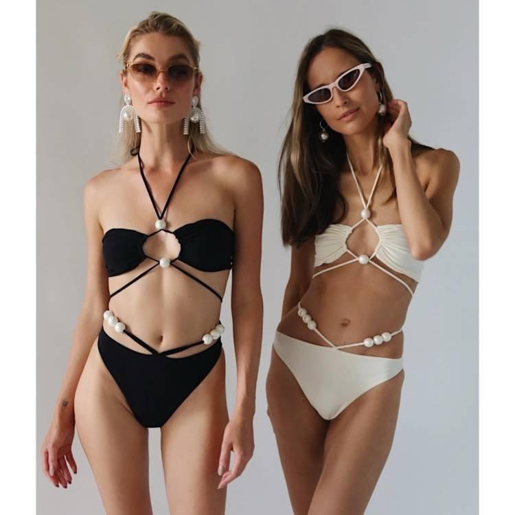 New European and American split bikini swimsuit female sexy neck strap beach vacation bikini wrap skirt three-piece set