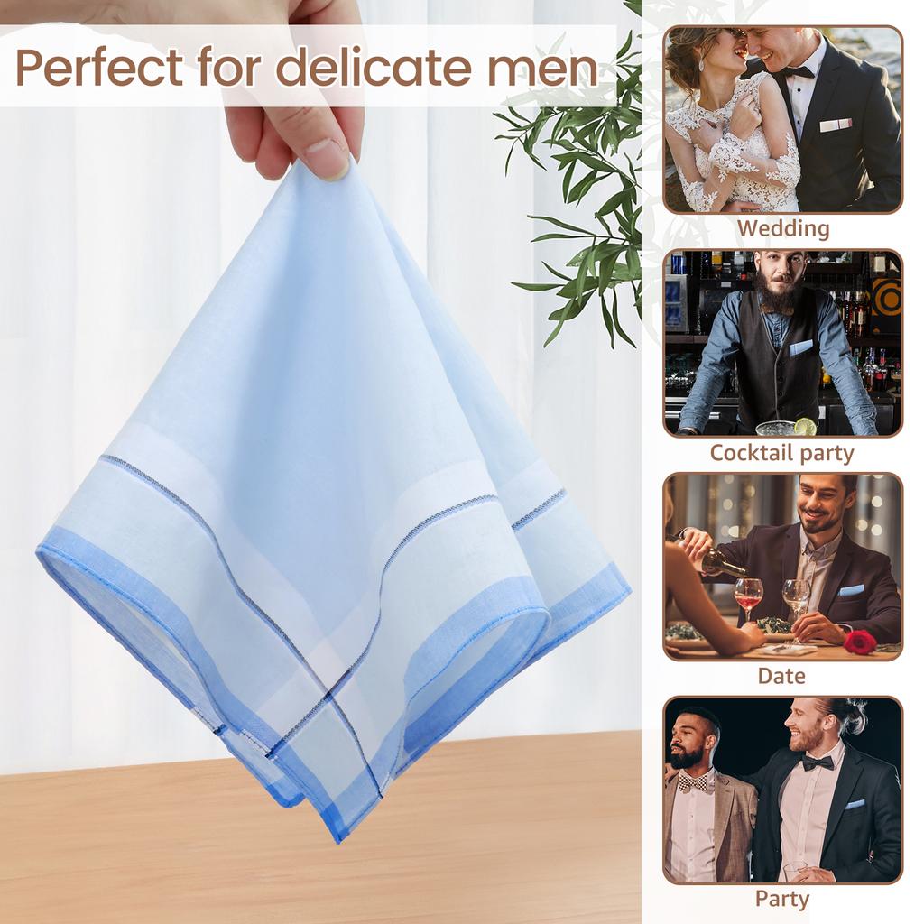 12Pcs Mens Handkerchiefs Cotton Square Plaid Hankies with 3 Styles Reusable Washable Pocket Handkerchiefs for Men Women Party
