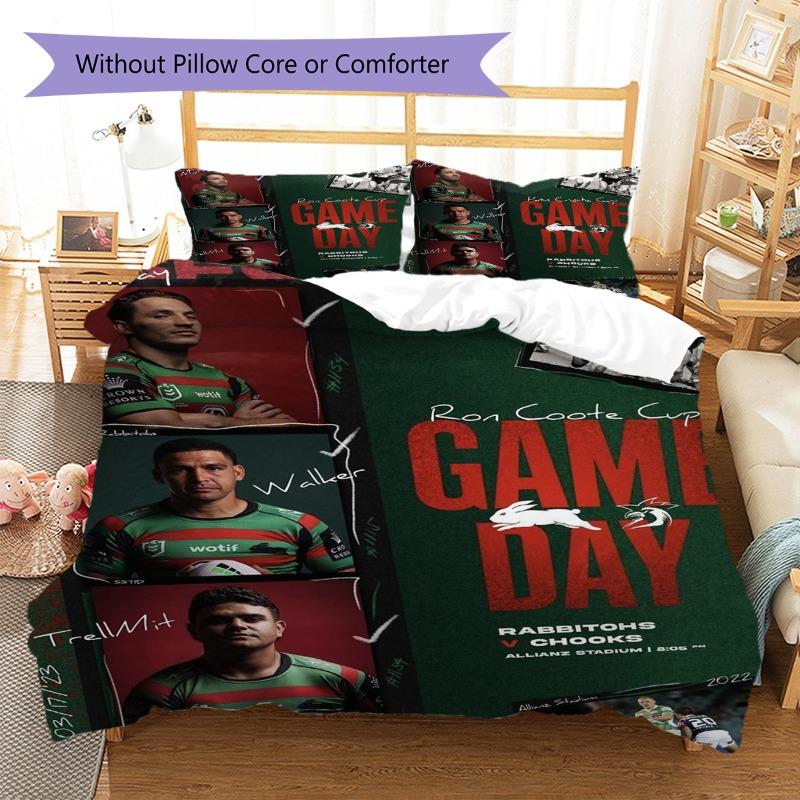 Rabbitohs Rugby Team Game Day Poster Print 3 Pieces Duvet Cover Set Rugby Fan Bedding Bedroom Home Decor Without Pillow Core