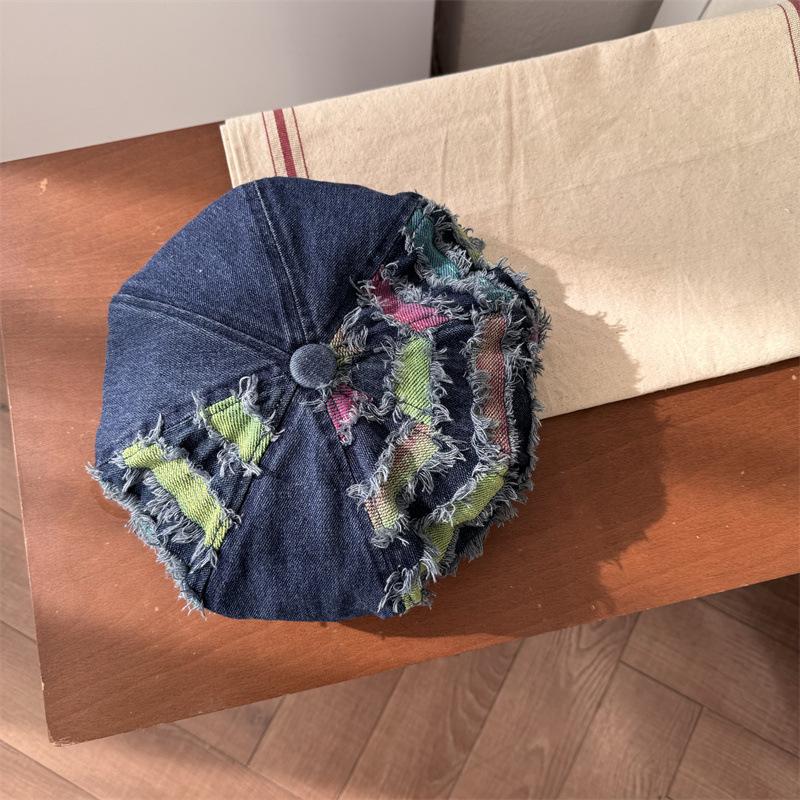 

Hat Versatile Style Sweet Colored Stripes Womens Hatsberets Sunshade темно-синього кольору