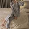 Autumn Spring Ice Silk Pajamas Women Sleepwear Long Sleeve Casual Nightwear Pyjamas Suit Home Clothes Floral Printed Sleep Set