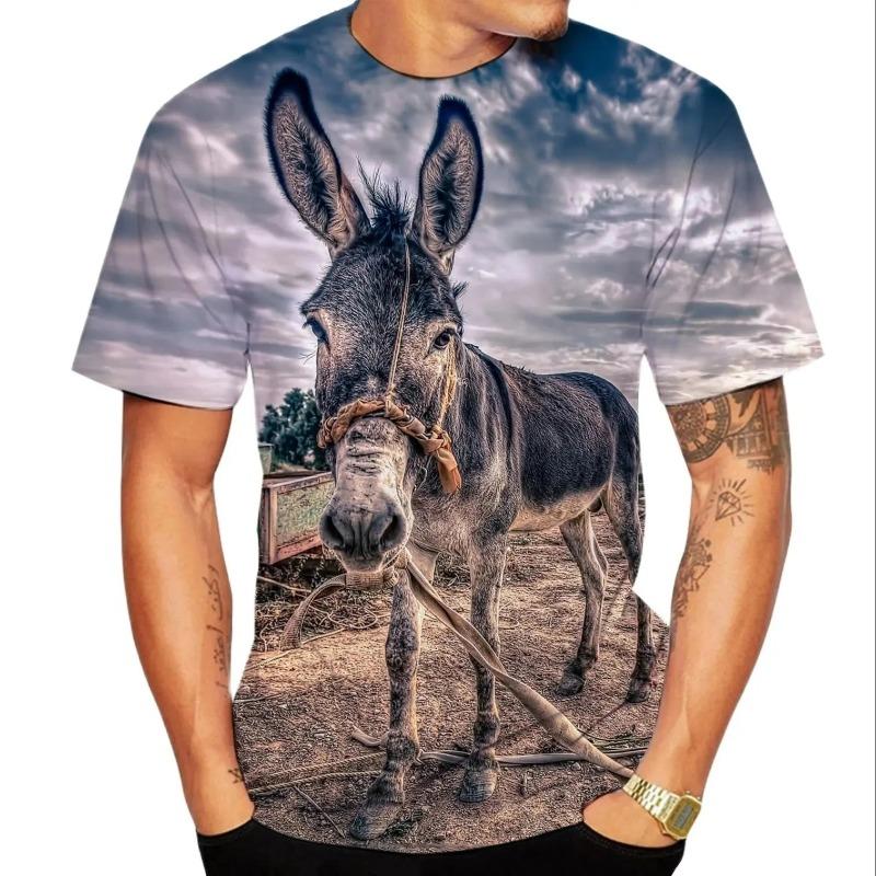 Summer Fun New Animal Donkey Pattern Men s 3d Printed T-shirt Fun XXS