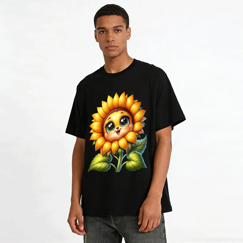 Cute Sunflower Anthropomorphic Print Casual Daily Top Pure cotton T-shirt