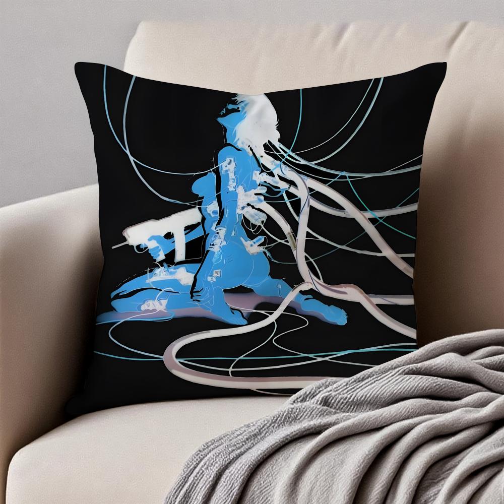 Classic Japanese Anime GGhost In The Shell Cushion Cover Pillowcase Antidustmite Invisible Zipper Short Plush Sofa Cushion