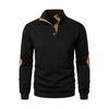 Yousheng Men Sweatshirt with Elastic Cuffs Stand Collar Long Sleeves Patchwork Loose Contrast Color Buttons Casual Daily Wear School Mid Length Top