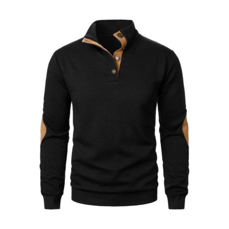 Yousheng Men Sweatshirt with Elastic Cuffs Stand Collar Long Sleeves Patchwork Loose Contrast Color Buttons Casual Daily Wear School Mid Length Top