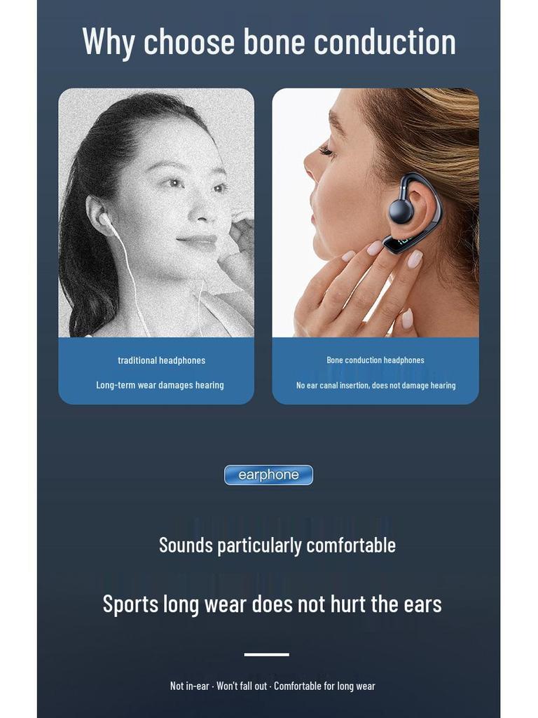 V18 Bone Conduction Bluetooth Wireless Earphones, Clip-On, Non-In-Ear, for Business and Sports Running.