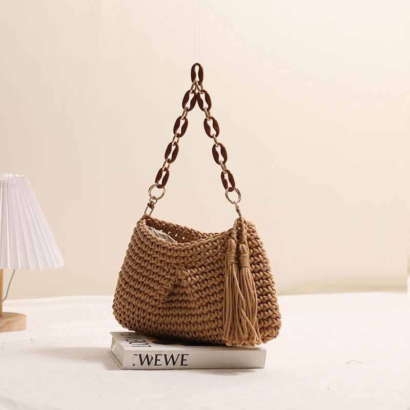 Korean Fashion New Tassel Cotton Thread Straw Woven Armpit Single Shoulder Niche Women's Vacation Beach Bag