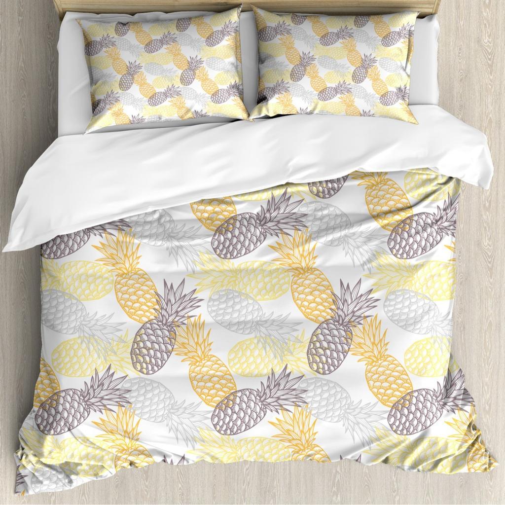 Pineapple Duvet Set Tropical Fruit Beach Print Bedding Set Teen Bedroom Decoration Three-Piece Set