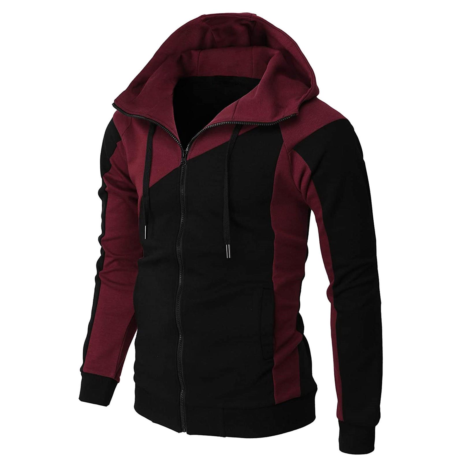 Glasses Heren Casual Sport Sweatshirt Lange Mouw Rits Capuchon Jas XXL wijn