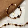 Natural Tiger's Eye Pearl Necklace Bracelet Set Beaded Clavicle Chain Maillard Accessories Women