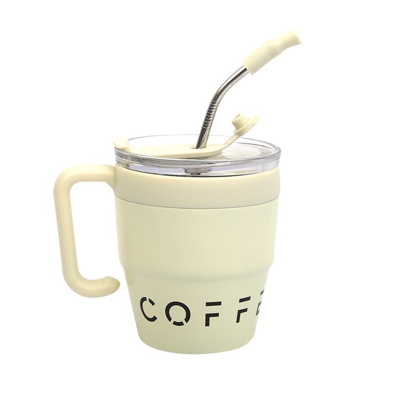 Premium Insulated Stainless Steel Straw Mug with Handle and Lid