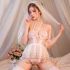 Women Sexy Crotchless Lingerie Lace Hollow Erotic Pajamas Babydoll Dress Deep V Open Bra Underwear bride wedding Christmas Gift