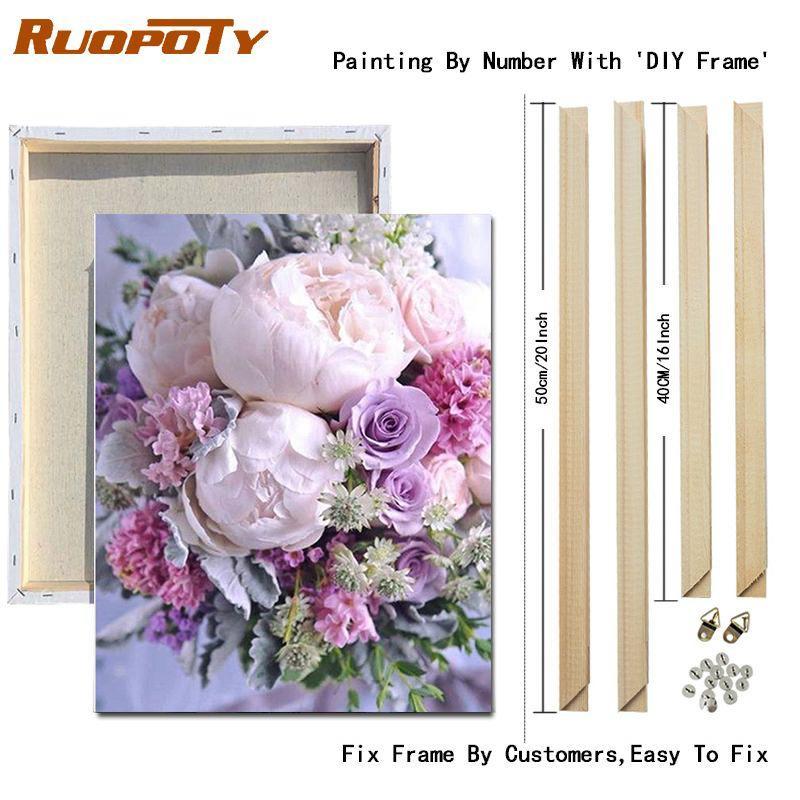 RUOPOTY DIY Frame Picture By Numbers Tower Wall Art On Canvas Acrylic Unique Gift Painting By Numbers Flower For Living Room