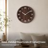 Round Wall Clock with Wood Frame Long-Lasting Quartz Glass Front